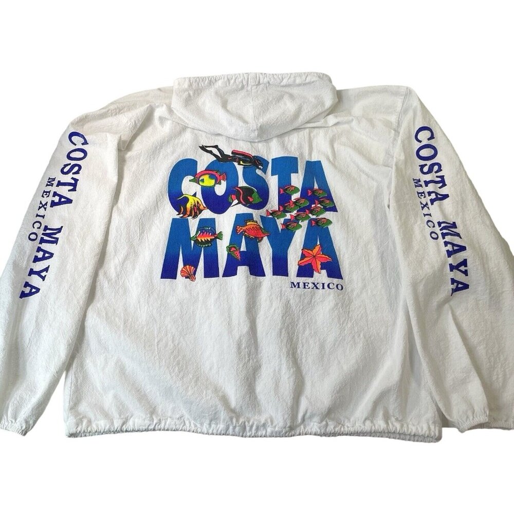 Vintage Lightweight Jacket Hooded Tropical Neon Vaporwave Retro Pocket Mens L